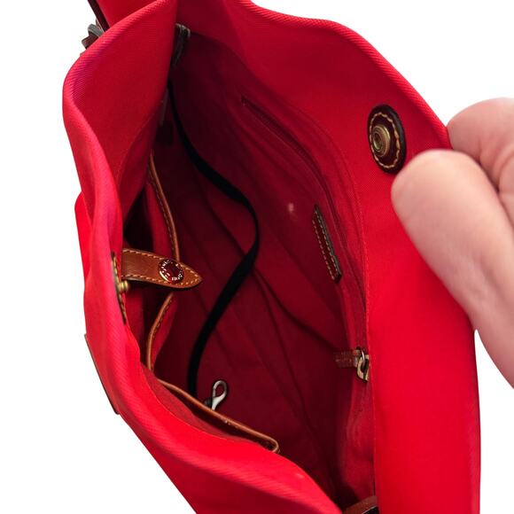 Dooney & Bourke Nylon Shopper Tote Leather Trim Drawstring Red Bag Purse - Picture 7 of 9